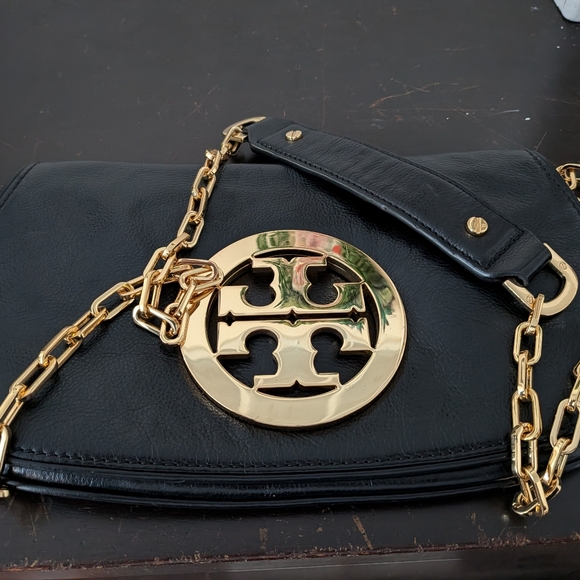 Tory Burch Reva Foldover Crossbody - Black/Gold - Picture 10 of 14